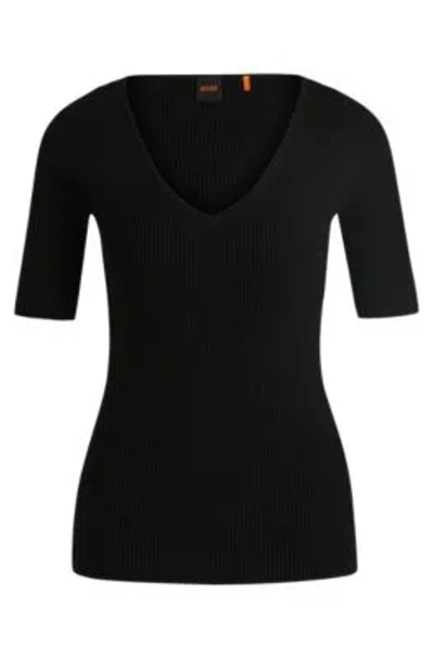 HUGO BOSS KNITTED SWEATER WITH V NECKLINE IN SLIM FIT