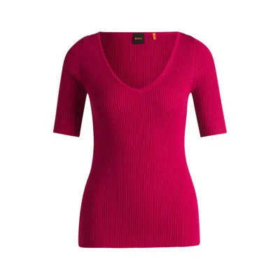 Hugo Boss Knitted Sweater With V Neckline In Slim Fit In Pink
