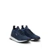 Hugo Boss Knitted-upper Trainers With Branding And Suede Trims In Blue