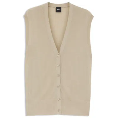 Hugo Boss Knitted Vest With Merino Wool In Brown