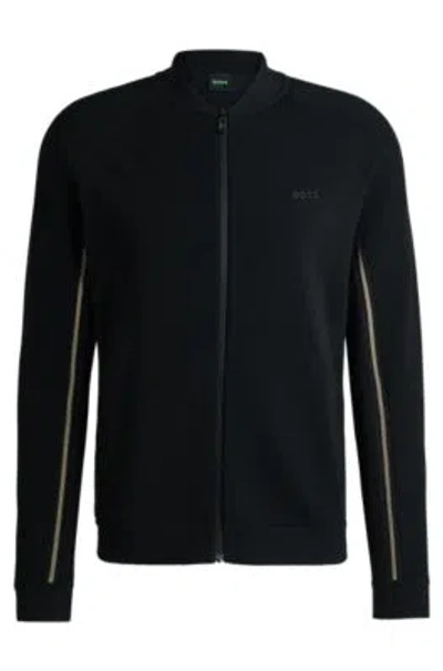 Hugo Boss Knitted Zip-up Cardigan With Micro-structured Stripes In Black