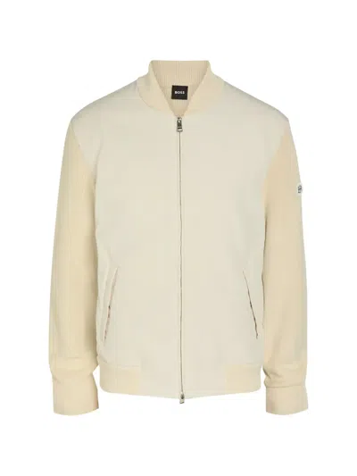 Hugo Boss Knitted-sleeve Bomber Jacket In Neutral