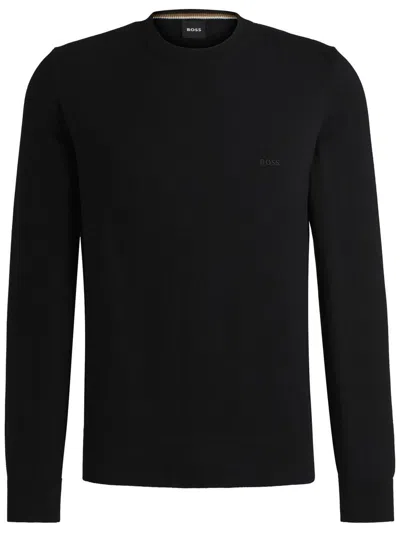 Hugo Boss Cotton-jersey Regular-fit Sweatshirt With Embroidered Logo In Black