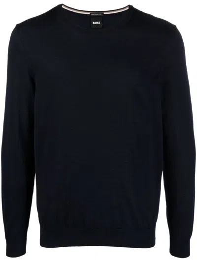 Hugo Boss Crew Neck Pullover Sweater In Blue
