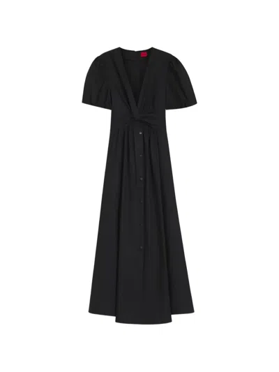 Hugo Boss Knot-detail Puff-sleeve Maxi Dress In Black