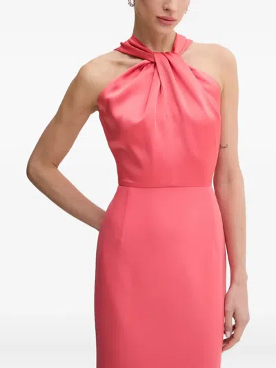 Hugo Boss Knotted Halter Neck Dress In Pink