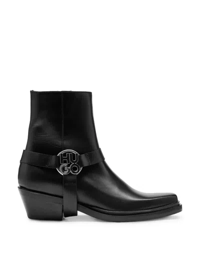 Hugo Boss Kody Stacked-logo Ankle Boots In Black
