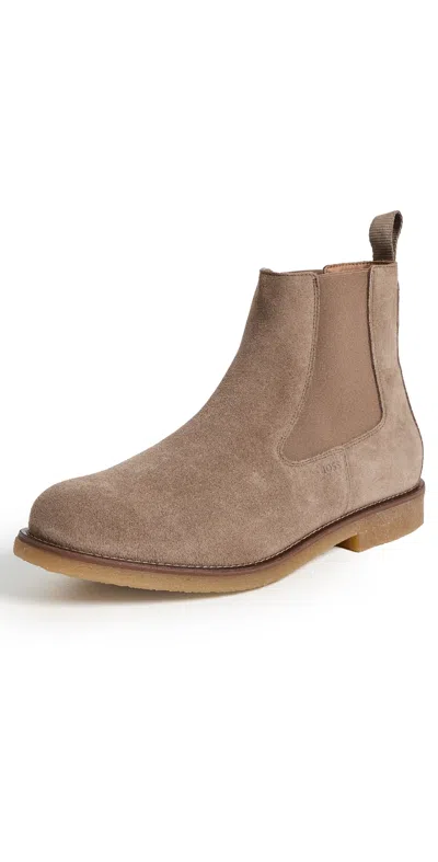 Hugo Boss Boss Camel Suede Signature-stripe Stitching Chelsea Boots In Brown