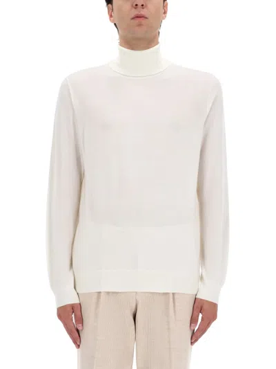 Hugo Boss Boss Hatilo Chevron Stitch Turtleneck Virgin Wool Sweater In Neutral