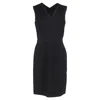 Hugo Boss Lace Detail Midi V-neck Dress In Black Wool In Black