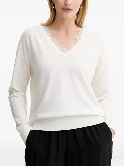 Hugo Boss Lace-detail V-neck Pullover In White