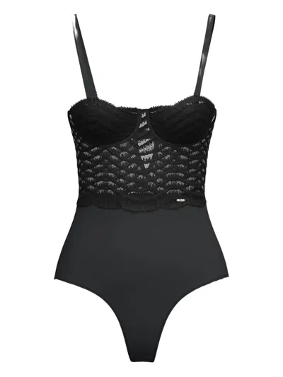 Hugo Boss Lace-panelled Underwired Body In Black