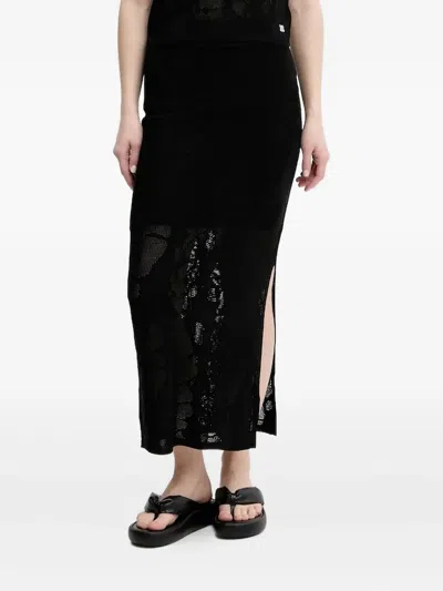 Hugo Boss Lace-pattern Side-slit Skirt In Black