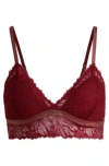 Hugo Boss Lace Triangle Bra With Metal Logo Trim In Red