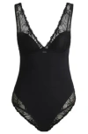 Hugo Boss Lace-trim Bodysuit With Logo Detail In Black