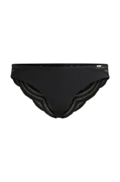 Hugo Boss Lace-trim Briefs With Logo Detail In Black