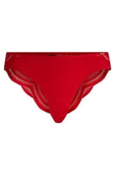 Hugo Boss Lace-trim Briefs With Logo Detail In Red