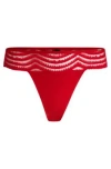 Hugo Boss Lace-trim Thong With Logo Detail In Red