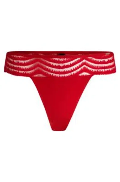 Hugo Boss Lace-trim Thong With Logo Detail In Red