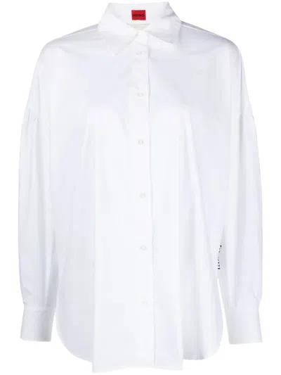 Hugo Boss Lace-up Cotton Shirt In White