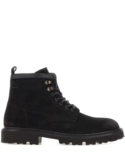 Hugo Boss Lace-up Leather Boots In Black