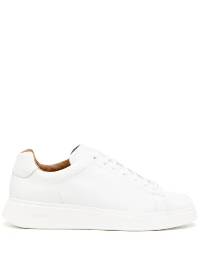 Hugo Boss Lace-up Leather Sneakers In White