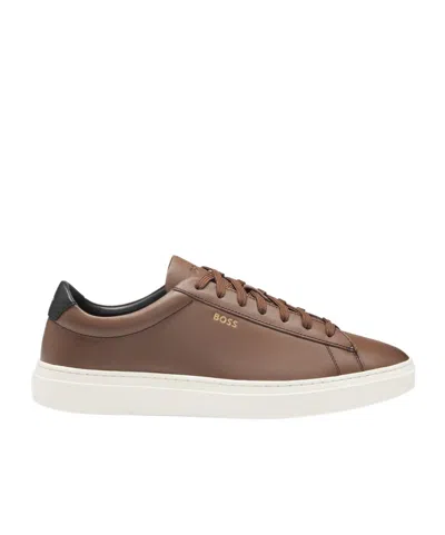 Hugo Boss Lace-up Low-top Sneakers In Brown