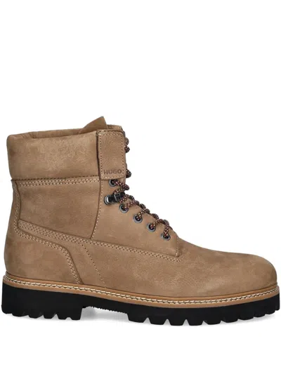 Hugo Boss Lace-up Lug-sole Boots In Brown
