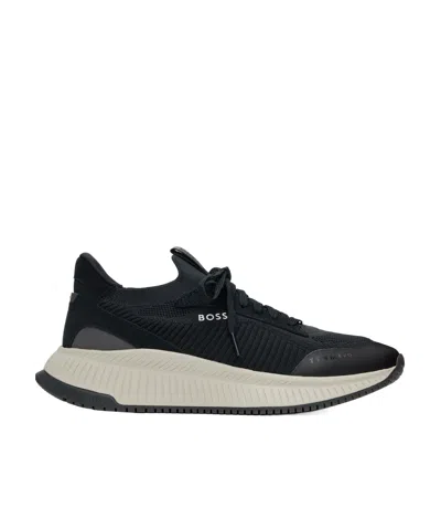 Hugo Boss Navy Ttnm Evo Knitted Sneakers In 401-dark Blue