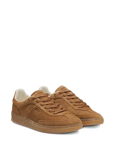 Hugo Boss Lace-up Suede Sneakers In Brown