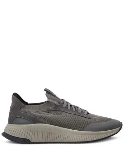 Hugo Boss Lace-up Suede Trainers In Grey