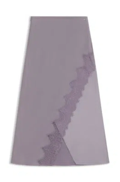 Hugo Boss Lace-trim Maxi Skirt With Wrap Front In Gray