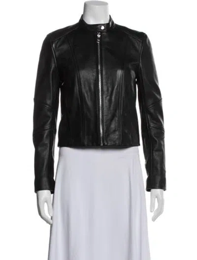 Pre-owned Hugo Boss Lamb Leather Biker Jacket In Blue