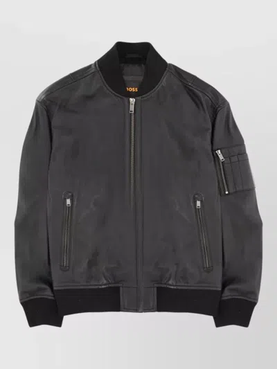 Hugo Boss Lamb Leather Regular-fit Bomber Jacket In Black