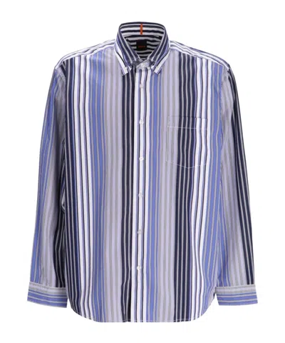 Hugo Boss Lambey Striped Cotton Shirt In Multicolor