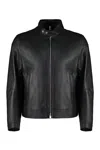 Hugo Boss Regular-fit Jacket In Grained Leather In Black