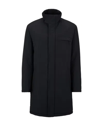 Hugo Boss Laminated Logo Coat In Black