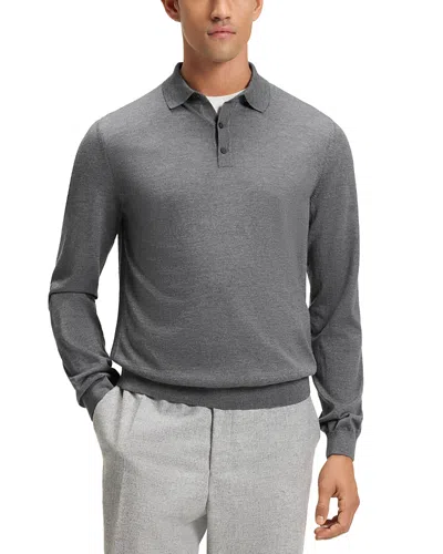 Hugo Boss Bono Virgin Wool Knit Long Sleeve Polo In Grey