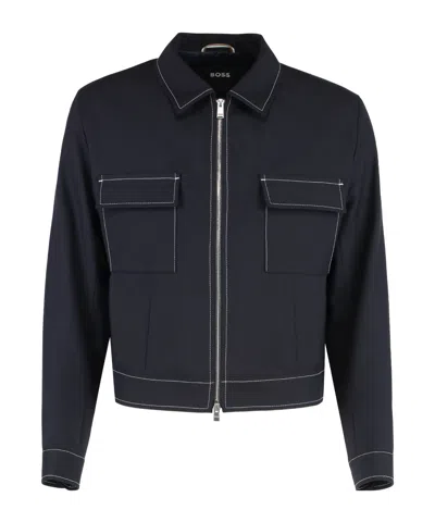 HUGO BOSS FLAP-POCKET CONTRAST-STITCHING JACKET