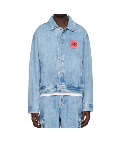 Hugo Boss Lapel Long Sleeve Denim Jacket In Blue