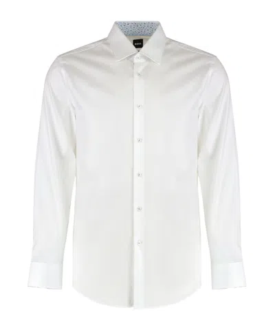Hugo Boss Lapel Long Sleeve Shirt In White