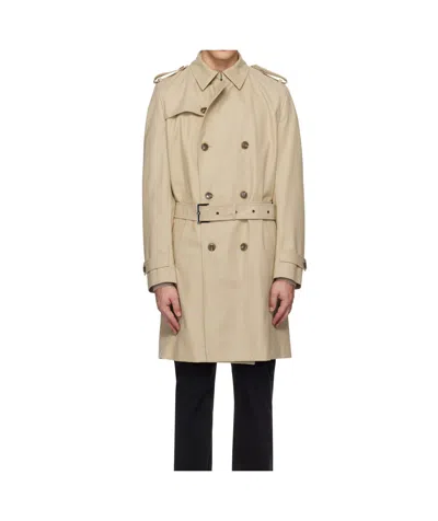 Hugo Boss Lapel Long Sleeve Trench Coat In Nude
