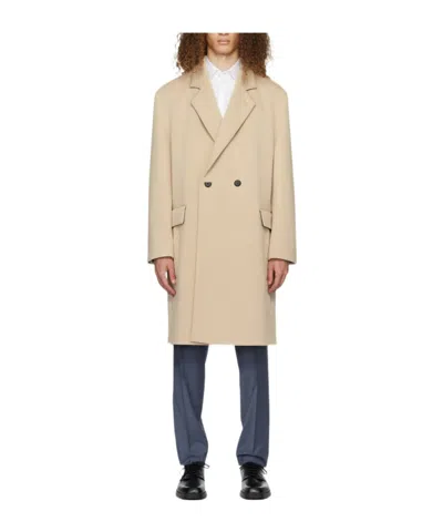 Hugo Boss Beige Double-breasted Coat In Medium Beige 267