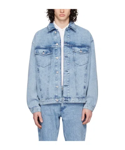Hugo Boss Lapel Long-sleeved Denim Jacket In Blue