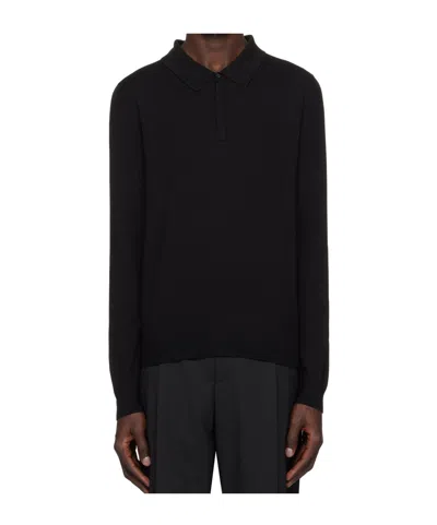 Hugo Boss Lapel Long-sleeved Polo Shirt In Black