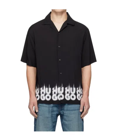 Hugo Boss Lapel Short-sleeved Shirt In Black