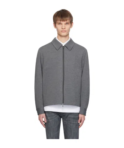 Hugo Boss Lapel Zipper Casual Jacket In Gray
