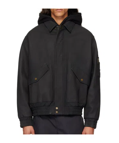 Hugo Boss Lapel Zipper Leather Jacket In Black