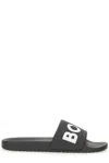 Hugo Boss Italian-made Slides With Raised Logo In Black