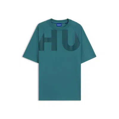 Hugo Boss Large-logo T-shirt In Cotton Jersey In Blue